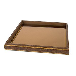 BANDEJA COM ESPELHO BISOTÊ ACOBREADO RADICA 27X27X4cm