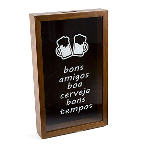 QUADRO PORTA TAMPA DE CERVEJA DE MADEIRA