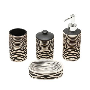 JG. 4 PEÇAS DE CERÂMICA PARA BANHEIRO STRIPE