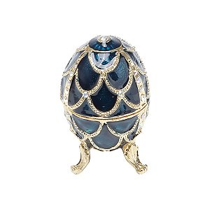 PORTA JÓIAS OVO JEBERGÉ OVAL DE ZAMAC AZUL 5,5X5,5X9CM