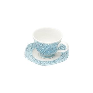 CJ 6 PC XÍCARA DE CAFÉ C/PÍRES DE PORCELANA GIVEMY AZUL