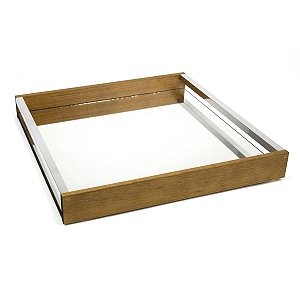 BANDEJA DE MADEIRA COM ESPELHO NATURALS 35X35X4,5cm