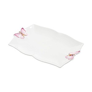 TRAVESSA DE PORCELANA RETANGULAR BORBOLETAS 24CM