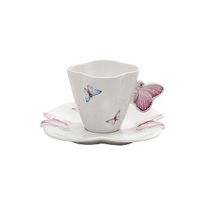 JG.6 XÍCARAS P/ CAFÉ DE PORCELANA BORBOLETAS 100ML