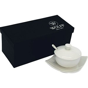 AÇUCAREIRO DE PORCELANA C/PRATINHO E COLHER