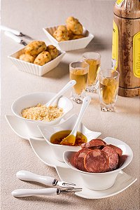 PETISQUEIRA TRIPLA DE PORCELANA C/3 COLHERES E BANDEJA