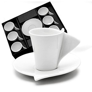 JG. CAFÉ 6 XÍCARAS C/PIRES DE PORCELANA LYON