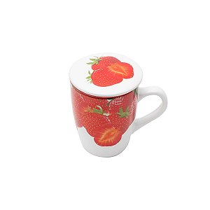 CANECA DE PORCELANA C/ INFUSOR MORANGO 330ML
