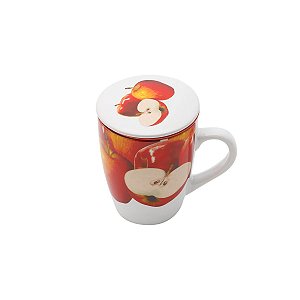 CANECA DE PORCELANA C/ INFUSOR MAÇA VERMELHA 330ML