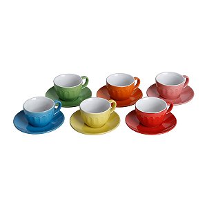 CJ. 6 XÍCARAS DE CAFÉ C/ 6 PIRES DE PORCELANA
