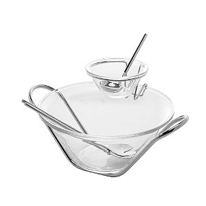 SALADEIRA INOX C/TALHERES E MOLHEIRA NÁPOLES 29cm