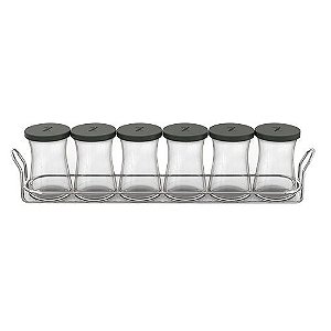 JG 6 PORTA CONDIMENTOS ZEST TAMPA SILICONE CINZA 6X9X6
