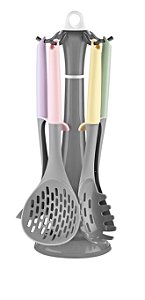 JG UTENSÍLIOS P/COZINHA C/5 PEÇAS EM NYLON C/SUPORTE CINZA