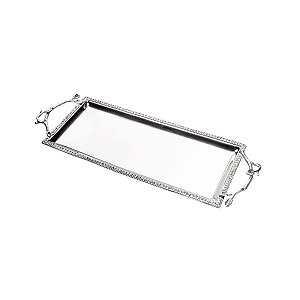 BANDEJA DE LATÃO NIQUELADO C/STRASS 42X15X2cm