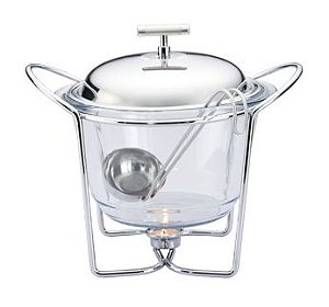 CJ SOPEIRA DE VIDRO C/TAMPA E CONCHA EM AÇO INOX SATIN 4L