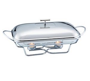 RECHAUD DE VIDRO C/TAMPA DE AÇO INOX SATIN RETANGULAR 3L