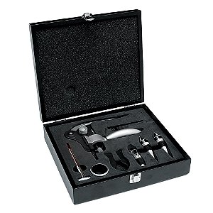 KIT PARA VINHO 8 PCS EM ESTOJO DE MADEIRA