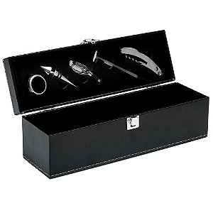 KIT PARA VINHO COM PORTA GARRAFA DE COURO SINTETICO 6 PCS
