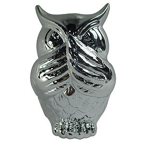 CORUJA DECORATIVA QUE NAO FALA  - PRATA  - 8X6X11 CM