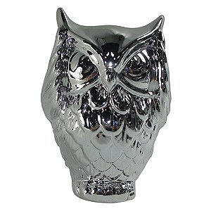CORUJA DECORATIVA QUE NAO ESCUTA EM CERAMICA PRATA 8CM X 6CM