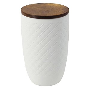 POTE DE CERAMICA E MADEIRA BRANCO