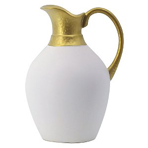 VASO DE CERAMICA TIPO JARRA BRANCO E DOURADO
