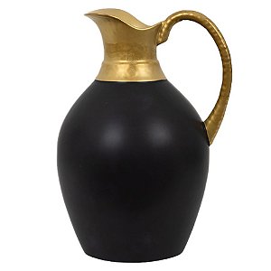 VASO DE CERAMICA TIPO JARRA PRETO E DOURADO