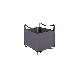PORTA UTENSILIOS METAL E COURO SINTETICO CINZA