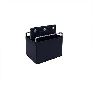 PORTA UTENSILIOS METAL E COURO SINTETICO PRETO