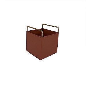 PORTA UTENSILIOS METAL E COURO SINTETICO MARROM