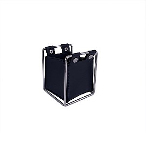 PORTA UTENSILIOS METAL E COURO SINTETICO PRETO