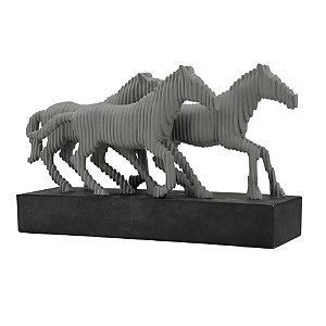 CAVALOS DECORATIVOS DE RESINA PRETA E CINZA
