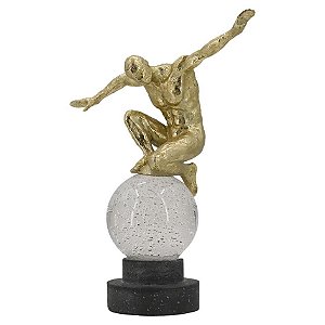 FIGURA DECORATIVA DE RESINA E VIDRO DOURADA E PRETA