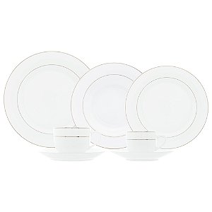 APARELHO DE JANTAR 42 PEÇAS DE PORCELANA COM BORDA PRATEADA MÔNACO BRANCO - WOLFF