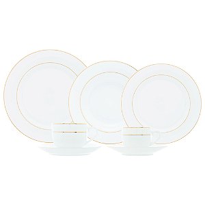 APARELHO DE JANTAR 42 PEÇAS DE PORCELANA COM BORDA DOURADA MÔNACO BRANCO - WOLFF