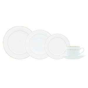 APARELHO DE JANTAR 30 PEÇAS PARA CHÁ DE PORCELANA MÔNACO BRANCO COM FIO DOURADO - WOLFF