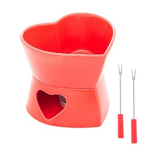APARELHO DE FONDUE 4 PEÇAS CORAÇÃO PARA DUAS PESSOAS VERMELHO 400ML - WOLFF