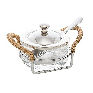 AÇUCAREIRO DE AÇO INOX COM COLHER E ALÇA EM SISAL NATURE 14CM X 8CM - WOLFF