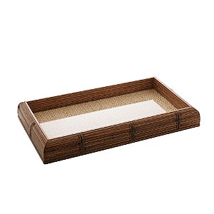 BANDEJA DE MADEIRA BAMBU COM SISAL NATURAL 30CM X 17CM X 4CM - WOODART