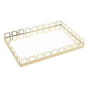 BANDEJA DE AÇO INOX COM ESPELHO ELOS DOURADA 45CM X 33CM X 5CM - WOLFF