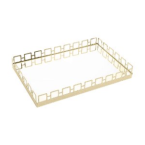 BANDEJA DE AÇO INOX COM ESPELHO ELOS DOURADA 37CM X 25CM X 5CM - WOLFF