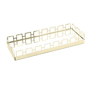 BANDEJA DE AÇO INOX COM ESPELHO ELOS DOURADA 32CM X 12CM X 5CM - WOLFF