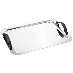 BANDEJA DE AÇO INOX COM ALÇA MANHANTTAN PRETO FOSCO 40CM X 30CM X 5CM - WOLFF