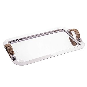 BANDEJA DE AÇO INOX COM ALÇA EM SISAL NATURE 37CM X 23CM - WOLFF