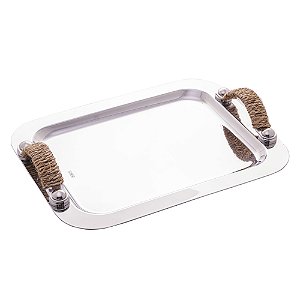 BANDEJA DE AÇO INOX COM ALÇA EM SISAL NATURE 28,5CM X 22,5CM - WOLFF