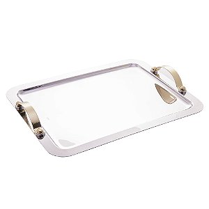 BANDEJA DE AÇO INOX COM ALÇA DOURADA MANHATTAN 43CM X 34CM - WOLFF