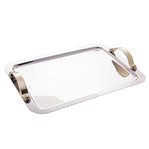 BANDEJA DE AÇO INOX COM ALÇA DOURADA MANHATTAN 40CM X 29,5CM X 5CM - WOLFF
