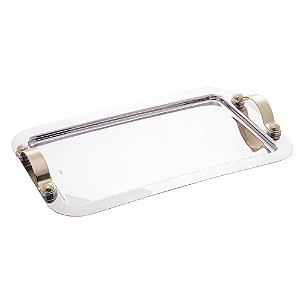 BANDEJA DE AÇO INOX COM ALÇA DOURADA MANHATTAN 37CM X 23CM - WOLFF