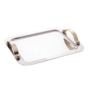 BANDEJA DE AÇO INOX COM ALÇA DOURADA MANHATTAN 33CM X 27CM - WOLFF