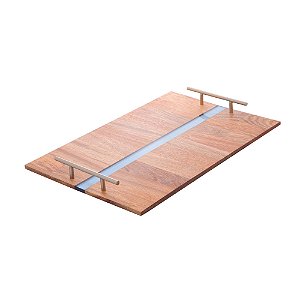 BANDEJA DE MADEIRA CEREJEIRA COM ALÇA E RESINA HORIZONTAL 45CM X 30CM X 4,5CM - WOLFF CRAFT